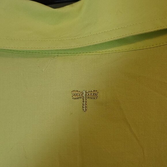 Tyler‎ Boe Cotton Blend Button Down 3/4 Sleeve Blouse Lime Green Pleated Back 4 - Picture 7 of 9